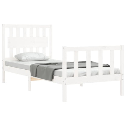 Bed Frame with Headboard White Single Solid Wood