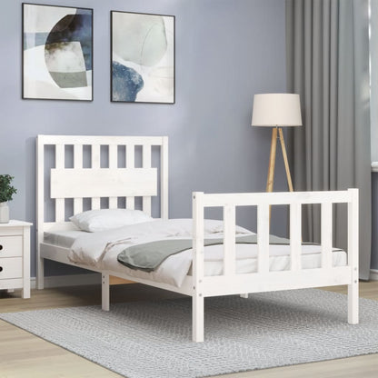 Bed Frame with Headboard White Single Solid Wood