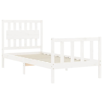 Bed Frame with Headboard White Single Solid Wood