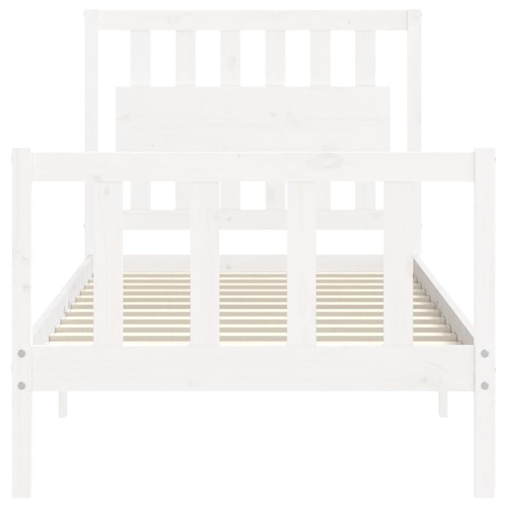 Bed Frame with Headboard White Single Solid Wood