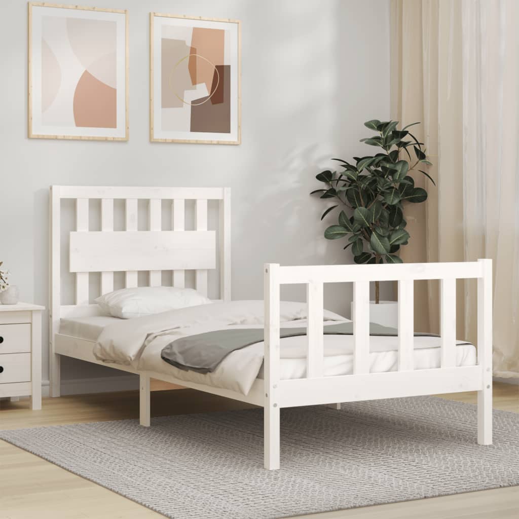 Bed Frame with Headboard White Single Solid Wood