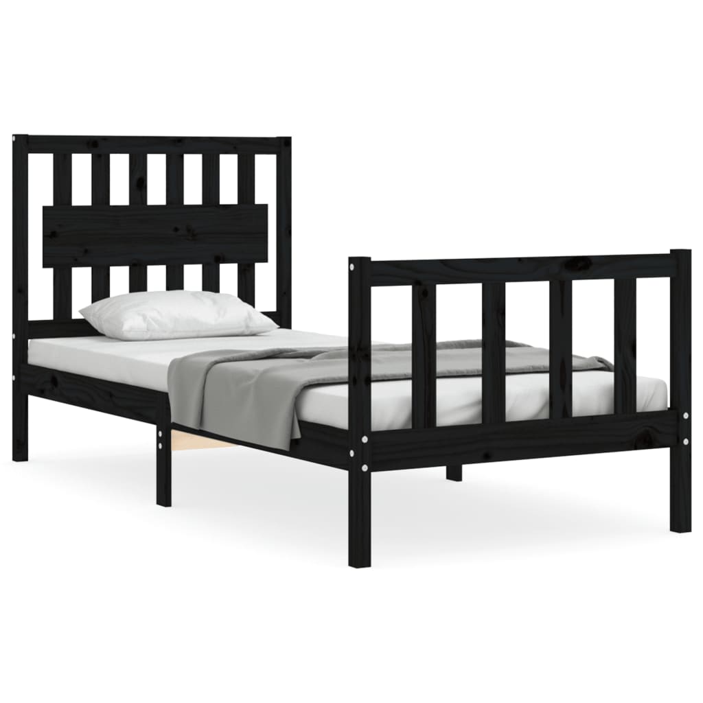 Bed Frame without Mattress Black Single Solid Wood Pine