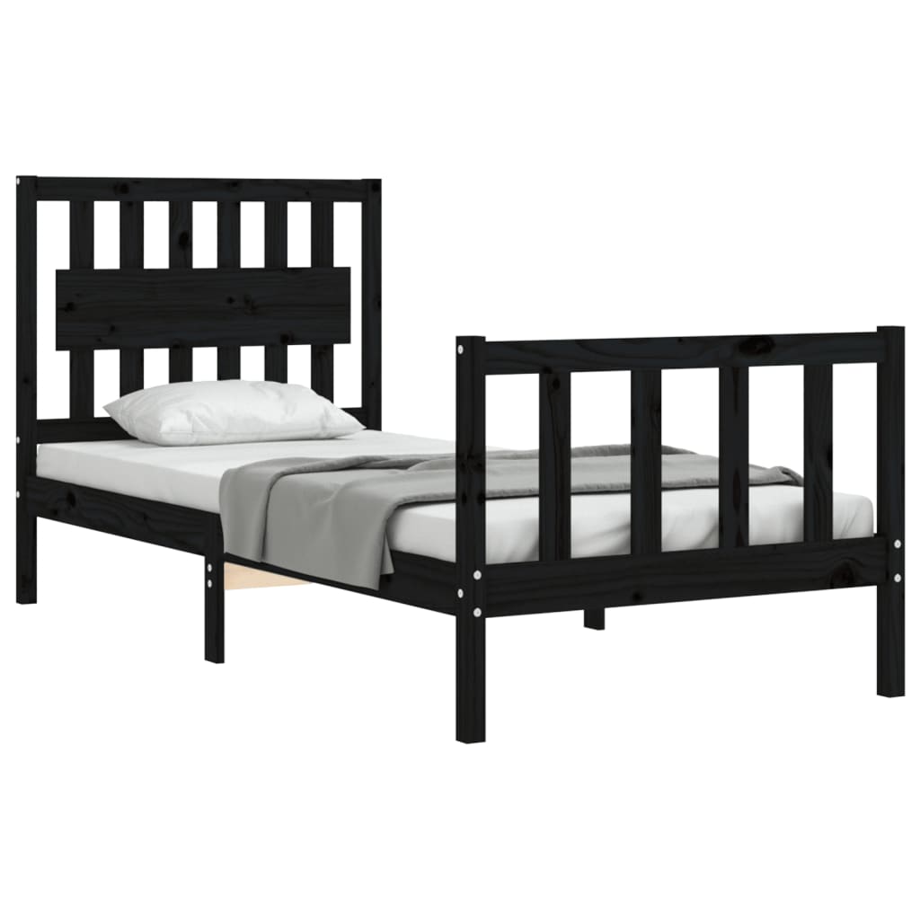 Bed Frame without Mattress Black Single Solid Wood Pine