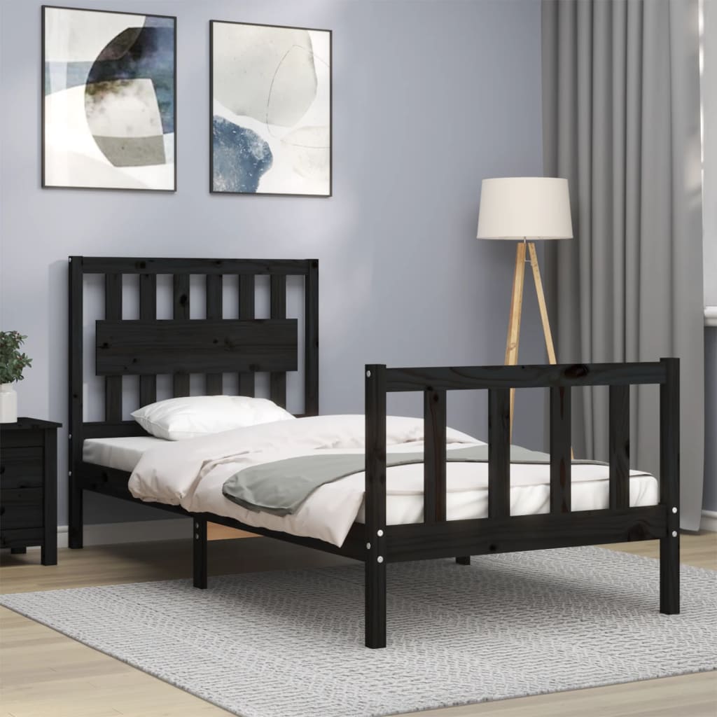 Bed Frame without Mattress Black Single Solid Wood Pine