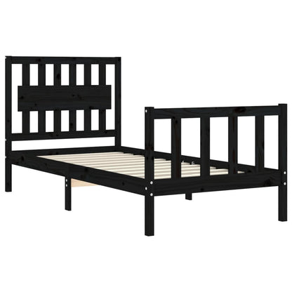 Bed Frame without Mattress Black Single Solid Wood Pine