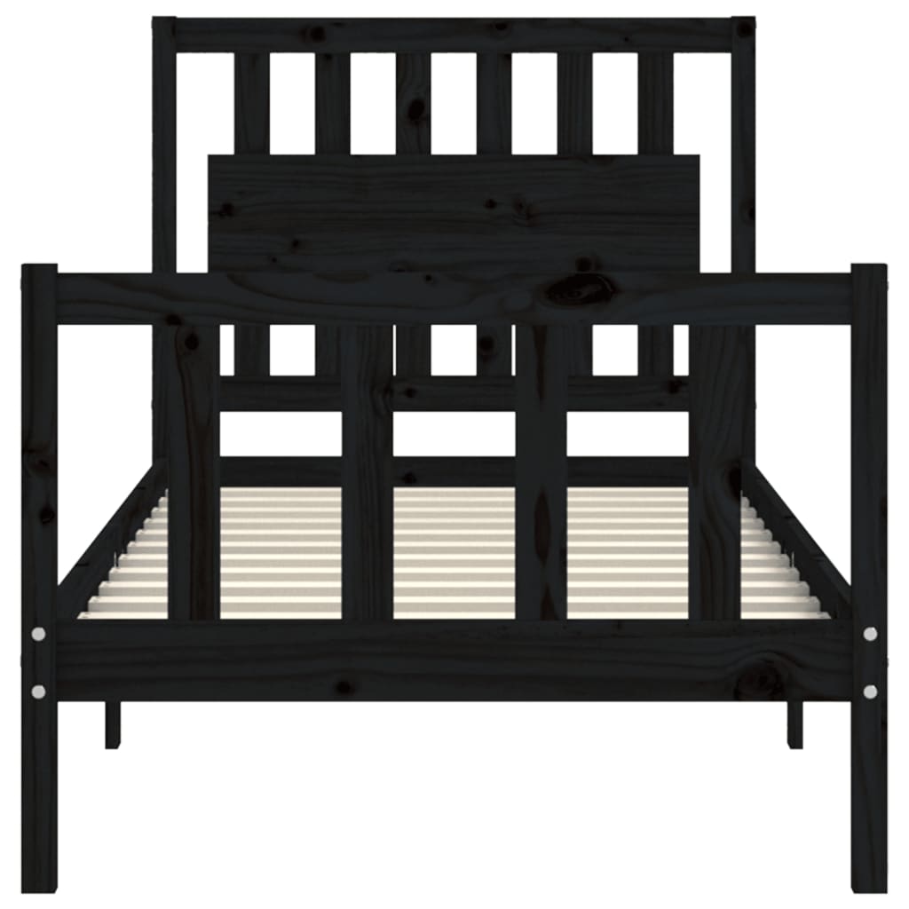 Bed Frame without Mattress Black Single Solid Wood Pine