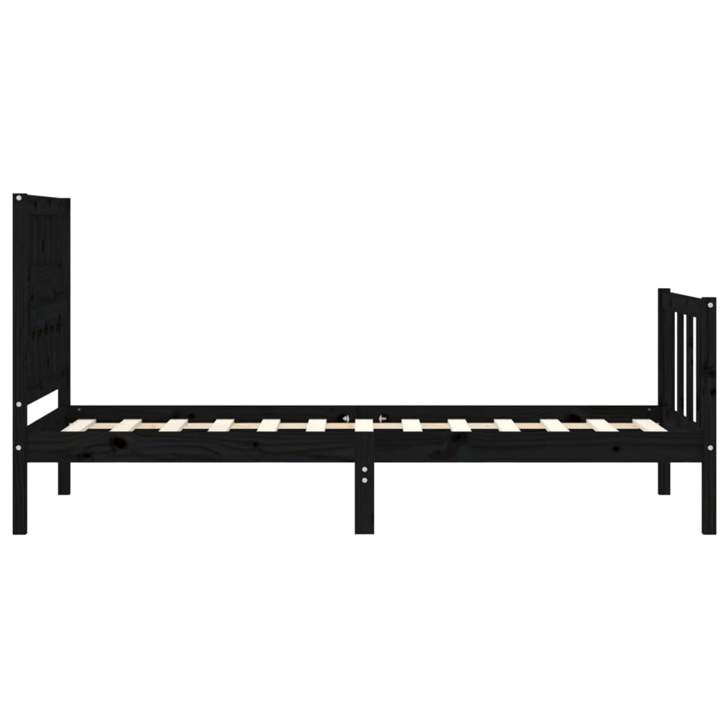 Bed Frame without Mattress Black Single Solid Wood Pine