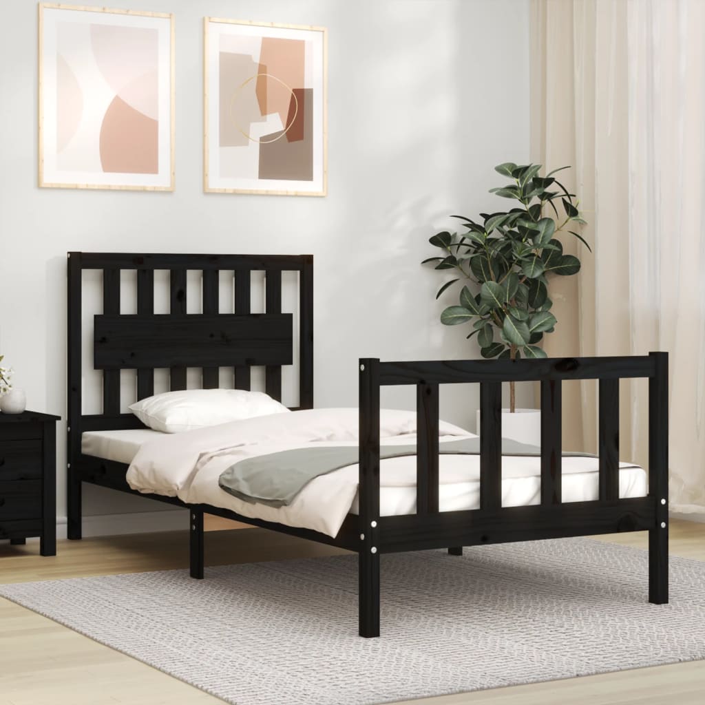 Bed Frame without Mattress Black Single Solid Wood Pine