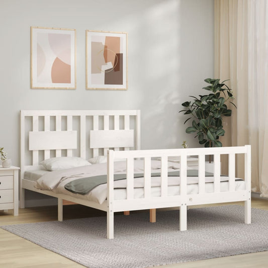 Bed Frame with Headboard White 140x200 cm Solid Wood