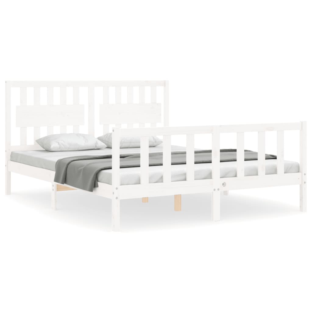 Bed Frame with Headboard White King Size Solid Wood