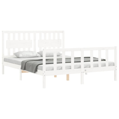 Bed Frame with Headboard White King Size Solid Wood