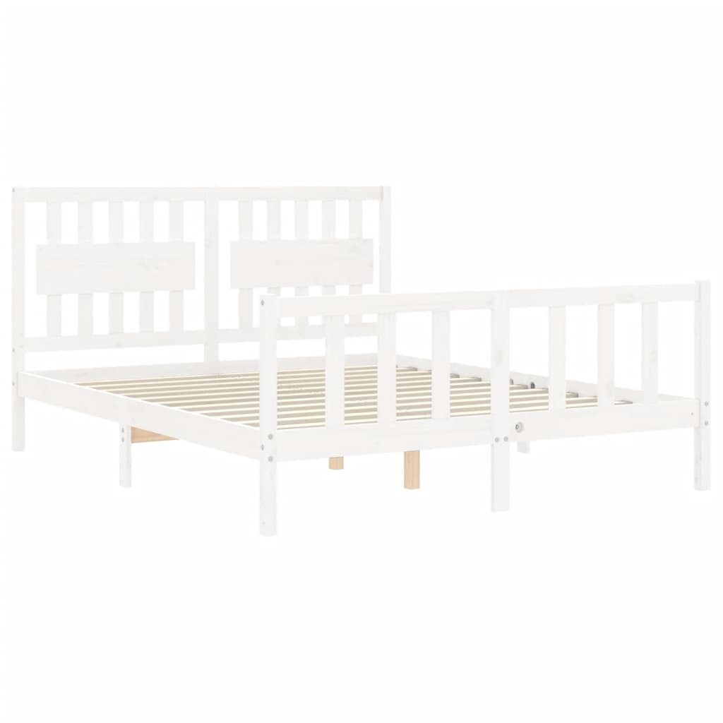 Bed Frame with Headboard White King Size Solid Wood