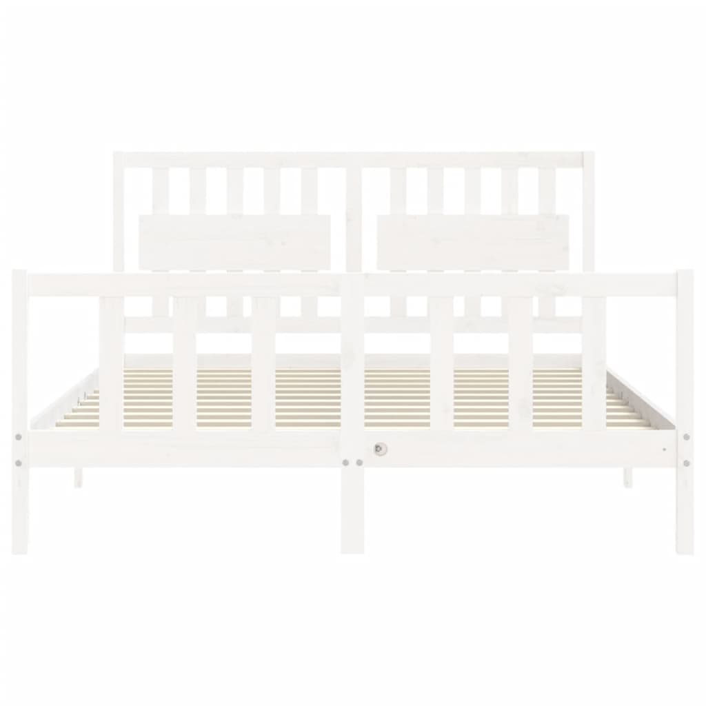 Bed Frame with Headboard White King Size Solid Wood