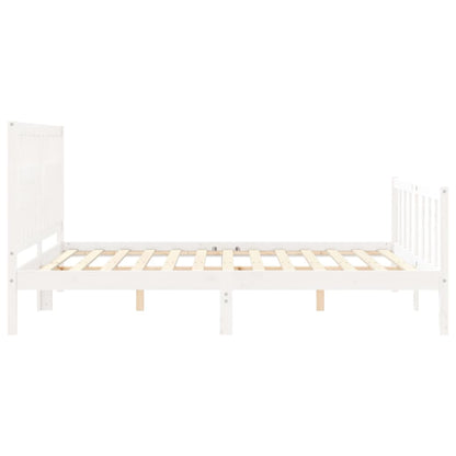 Bed Frame with Headboard White King Size Solid Wood