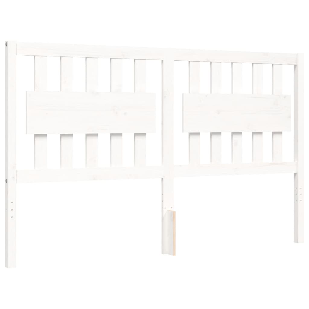 Bed Frame with Headboard White King Size Solid Wood