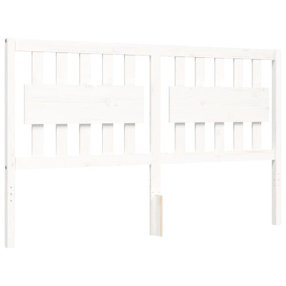 Bed Frame with Headboard White King Size Solid Wood