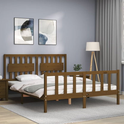 Bed Frame without Mattress Honey Brown King Size Solid Wood Pine