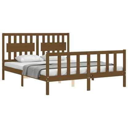 Bed Frame without Mattress Honey Brown King Size Solid Wood Pine