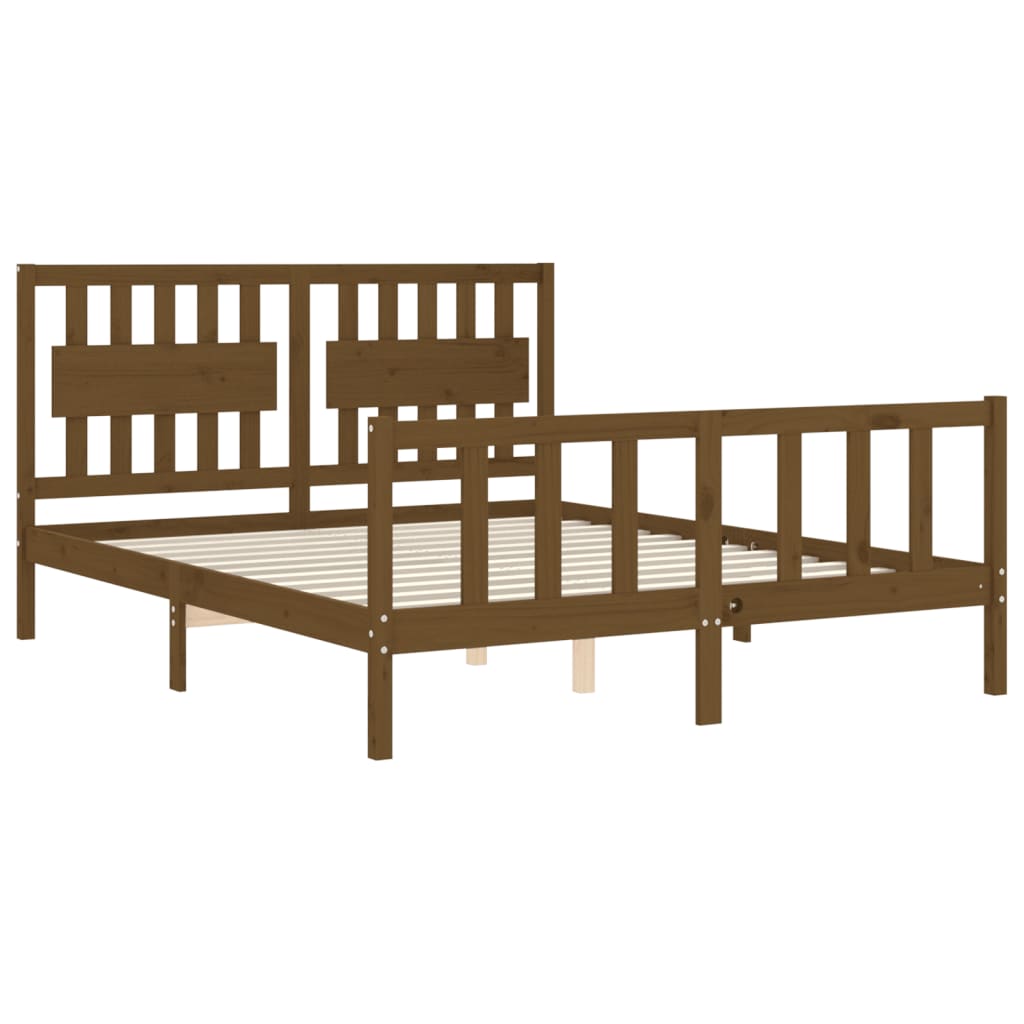 Bed Frame without Mattress Honey Brown King Size Solid Wood Pine