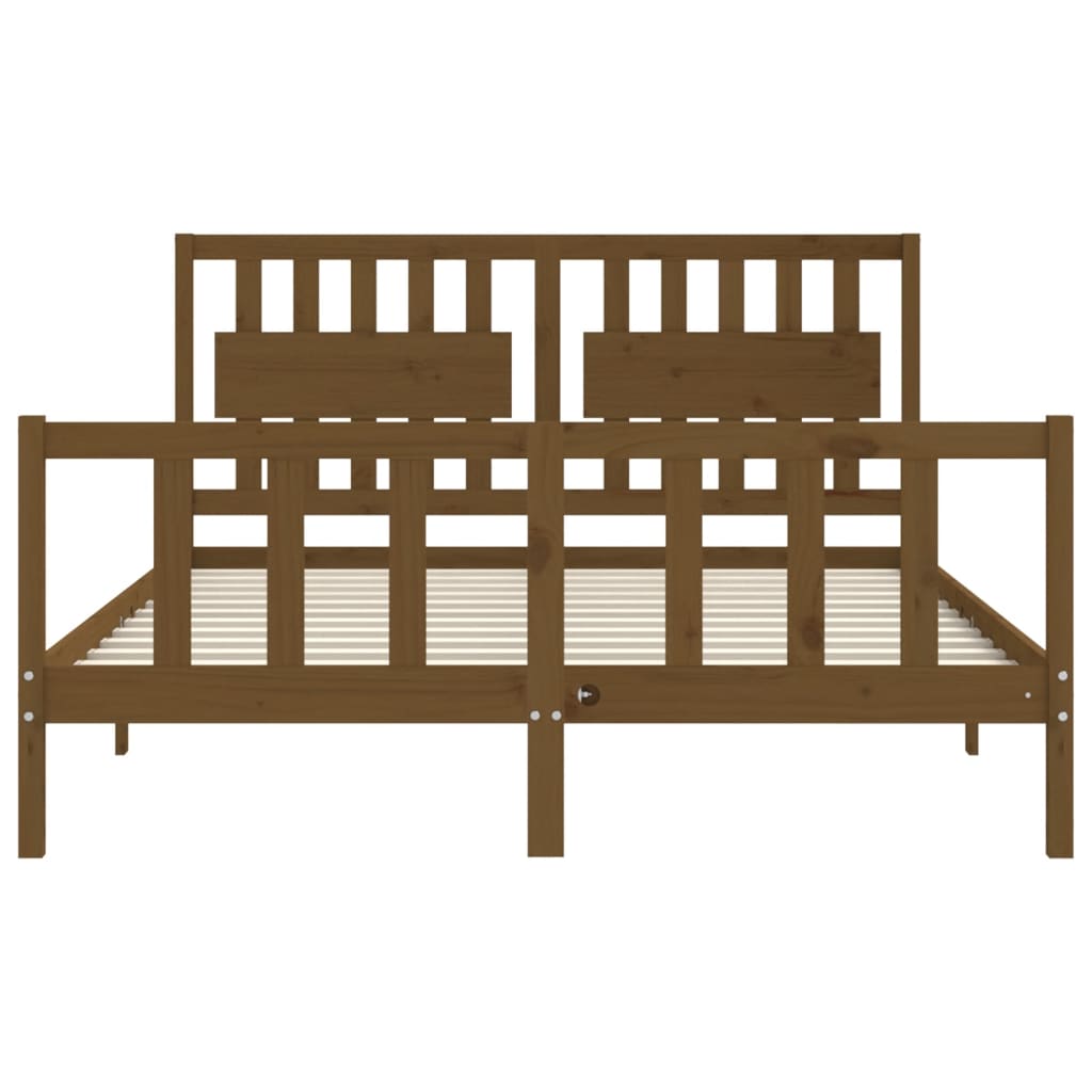 Bed Frame without Mattress Honey Brown King Size Solid Wood Pine