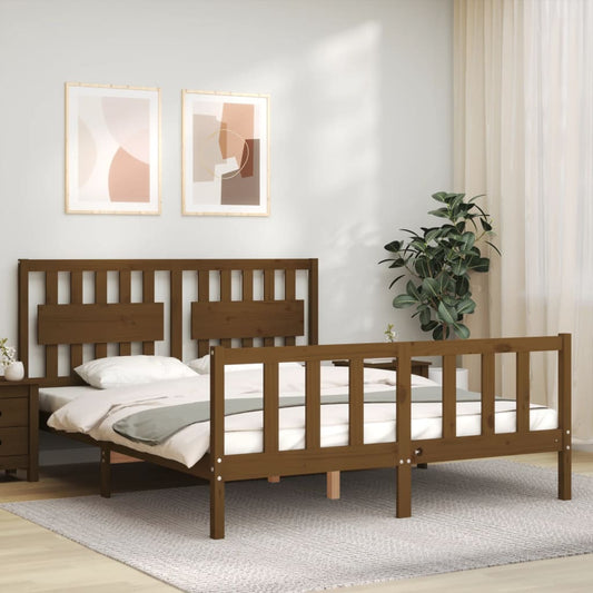 Bed Frame without Mattress Honey Brown King Size Solid Wood Pine