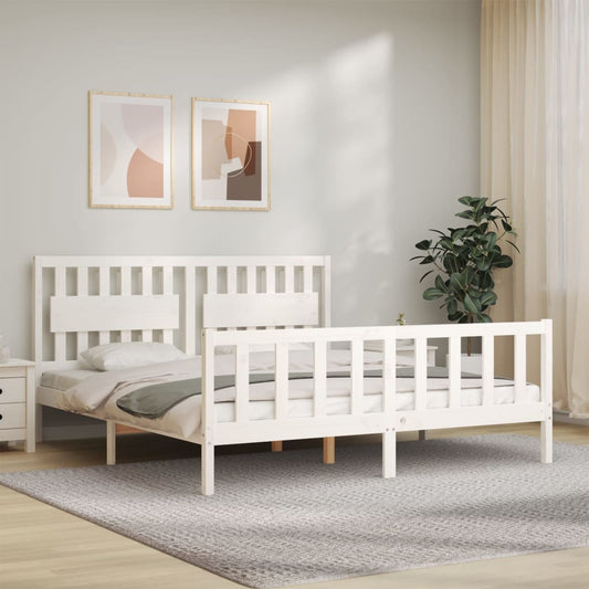 Bed Frame with Headboard White Super King Size Solid Wood