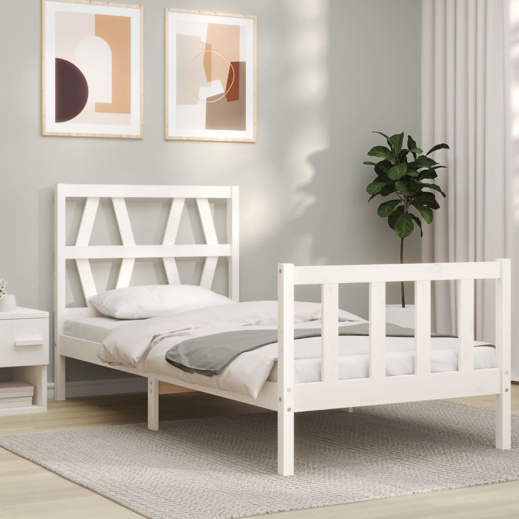 Bed Frame with Headboard White Single Solid Wood