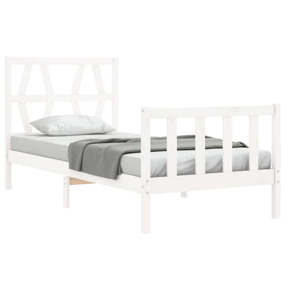 Bed Frame with Headboard White Single Solid Wood