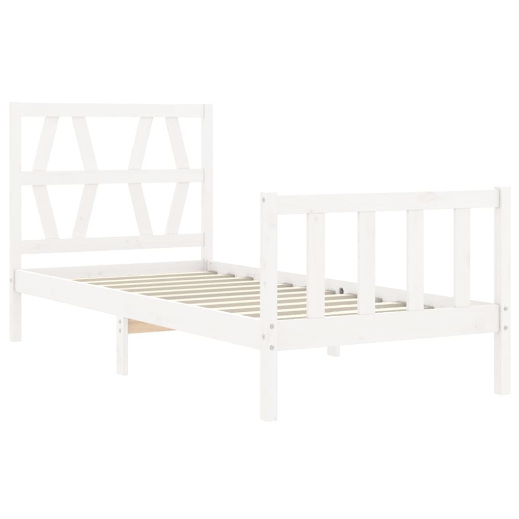 Bed Frame with Headboard White Single Solid Wood