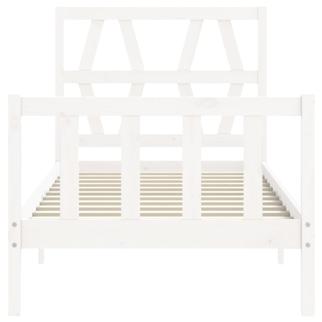 Bed Frame with Headboard White Single Solid Wood