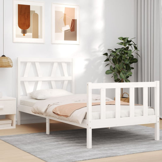 Bed Frame with Headboard White Single Solid Wood