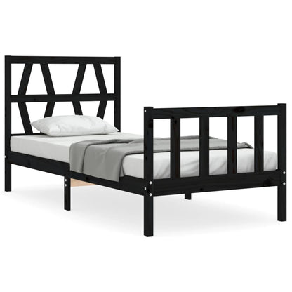 Bed Frame without Mattress Black Single Solid Wood Pine