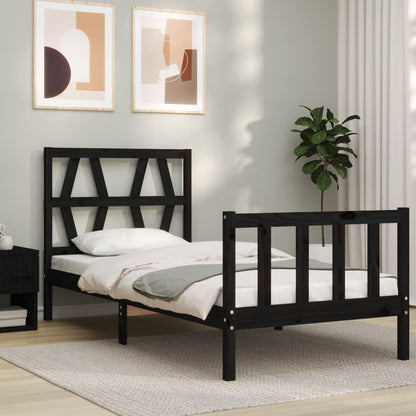 Bed Frame without Mattress Black Single Solid Wood Pine