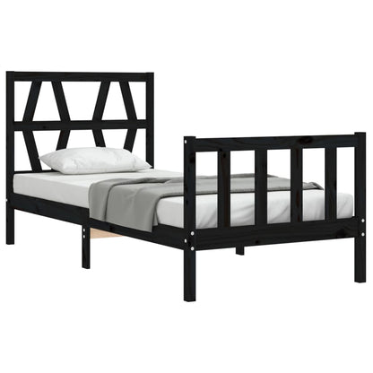 Bed Frame without Mattress Black Single Solid Wood Pine