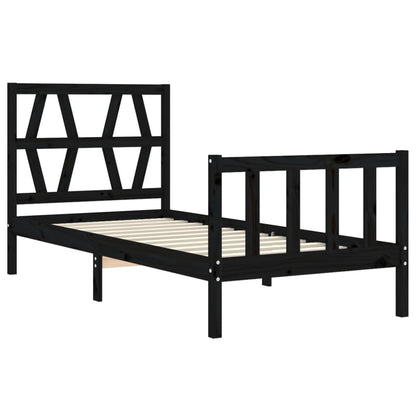 Bed Frame without Mattress Black Single Solid Wood Pine