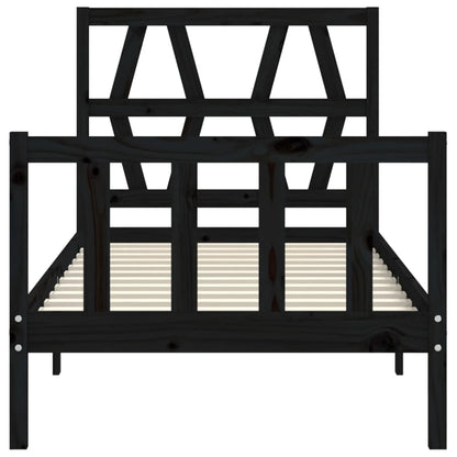 Bed Frame without Mattress Black Single Solid Wood Pine