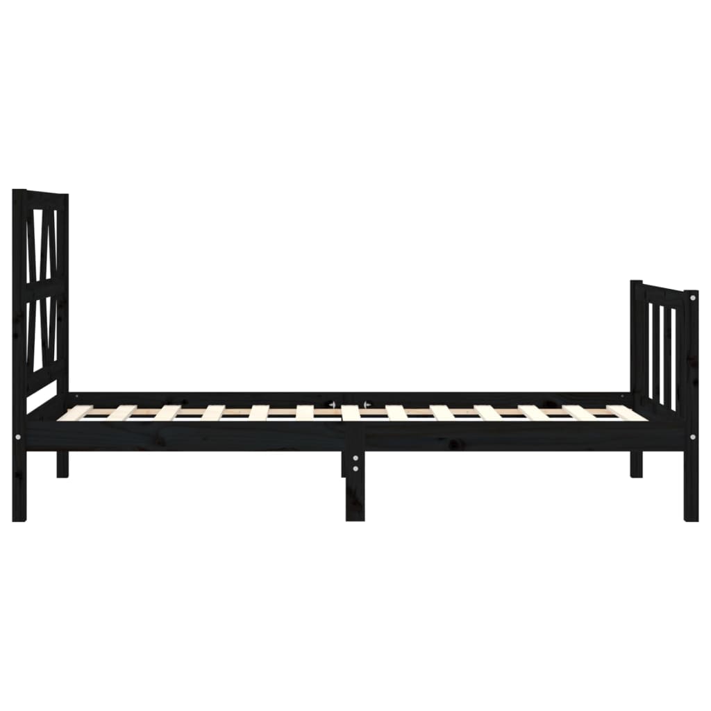 Bed Frame without Mattress Black Single Solid Wood Pine