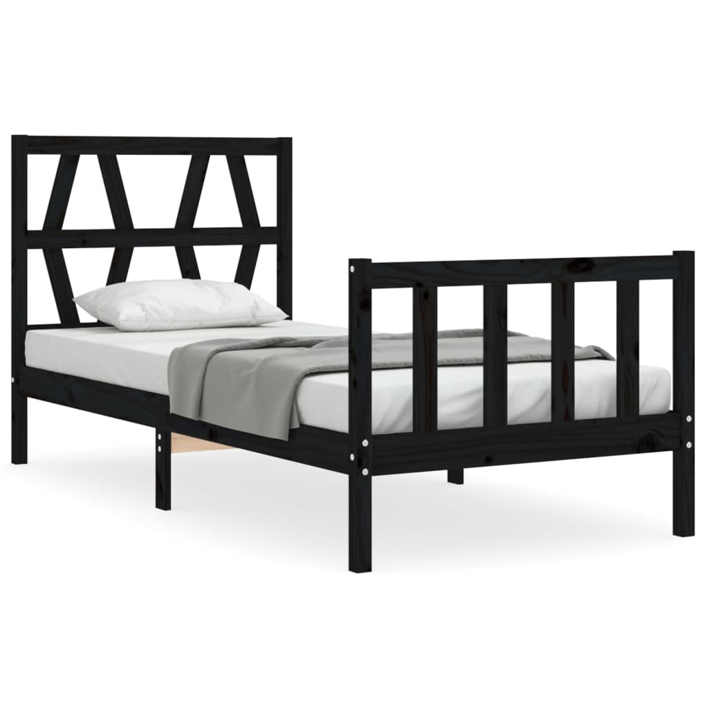 Bed Frame without Mattress Black 100x200 cm Solid Wood Pine