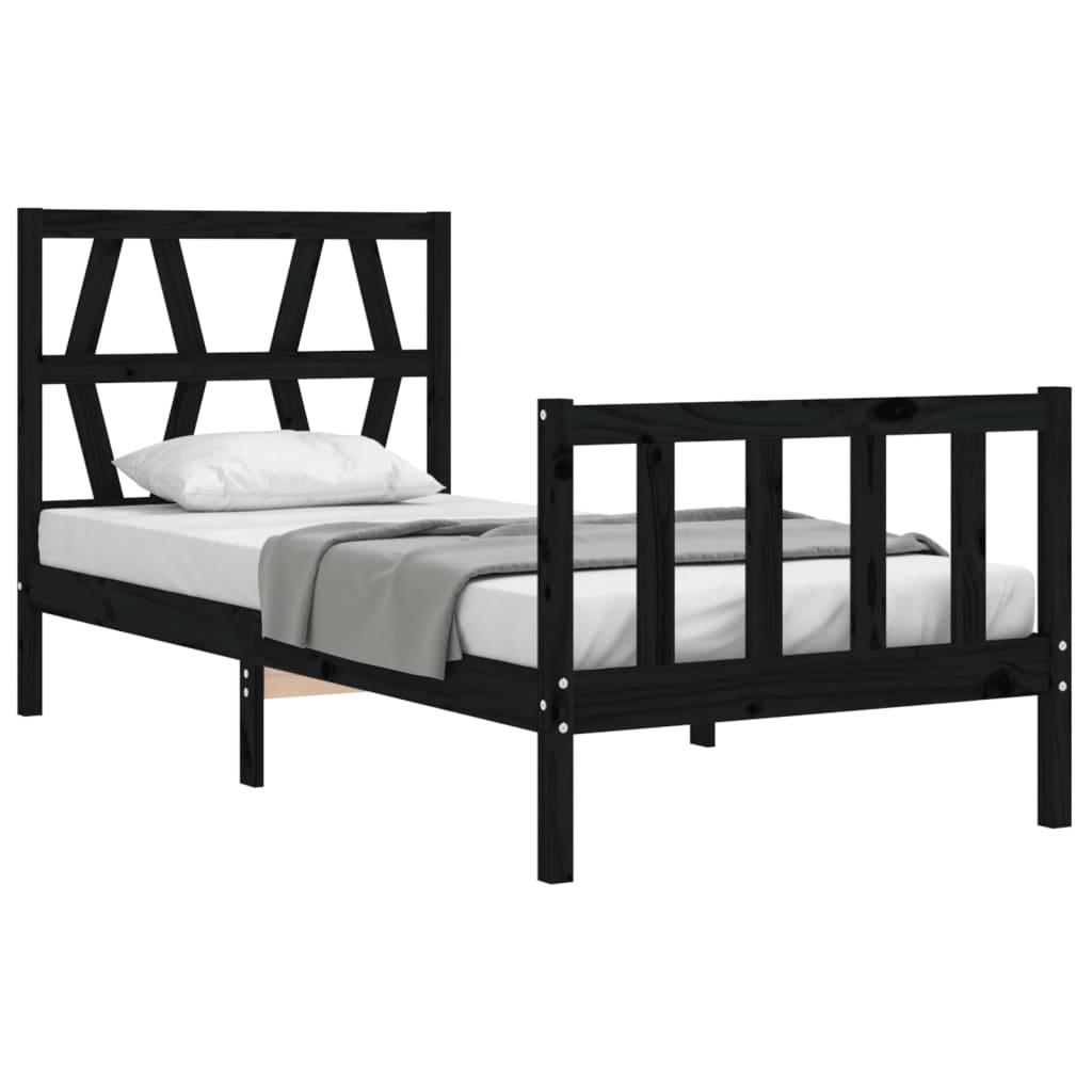 Bed Frame without Mattress Black 100x200 cm Solid Wood Pine