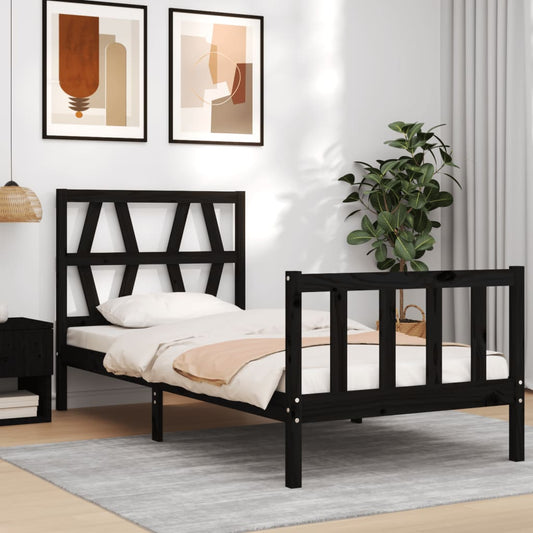 Bed Frame without Mattress Black 100x200 cm Solid Wood Pine