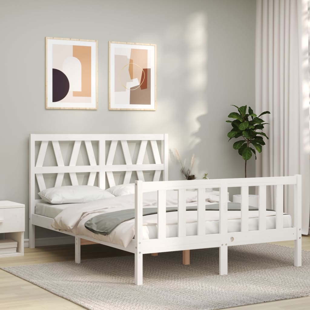 Bed Frame with Headboard White 140x200 cm Solid Wood