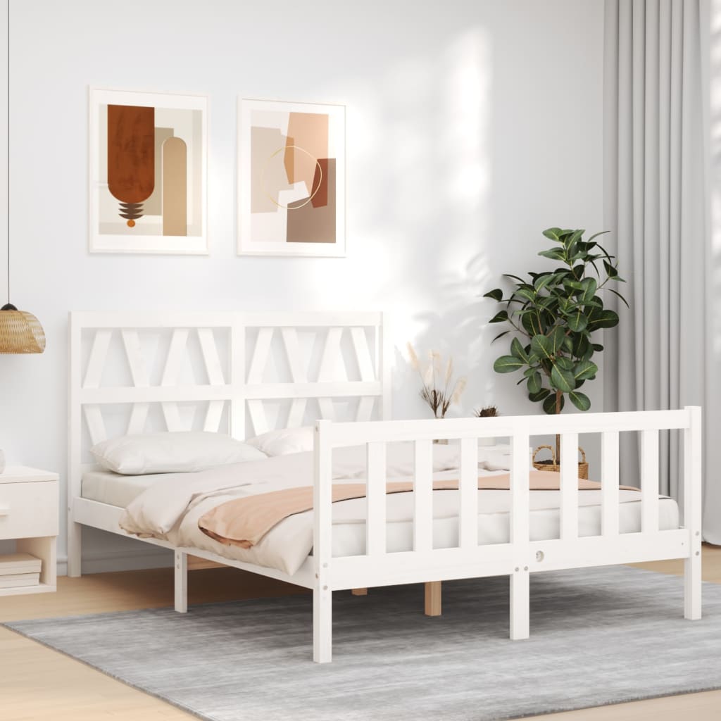 Bed Frame with Headboard White 140x200 cm Solid Wood