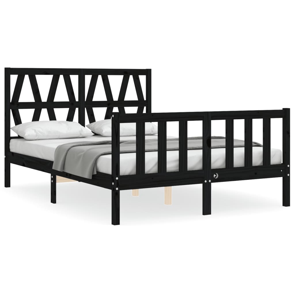 Bed Frame with Headboard Black 140x200 cm Solid Wood