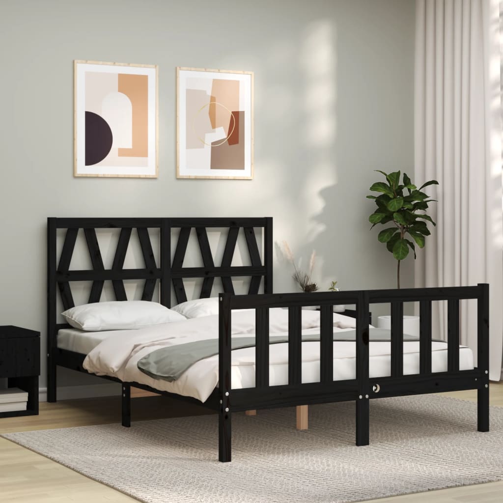 Bed Frame with Headboard Black 140x200 cm Solid Wood