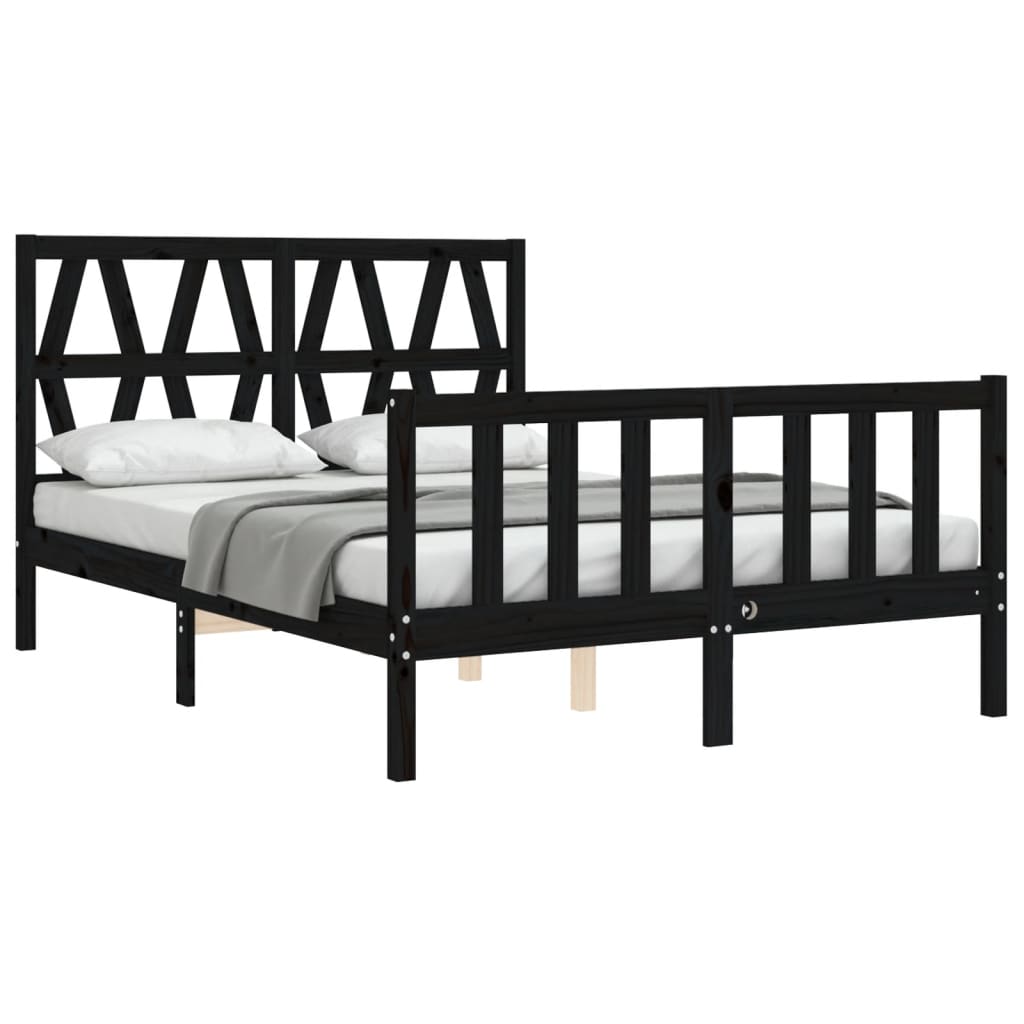 Bed Frame with Headboard Black 140x200 cm Solid Wood