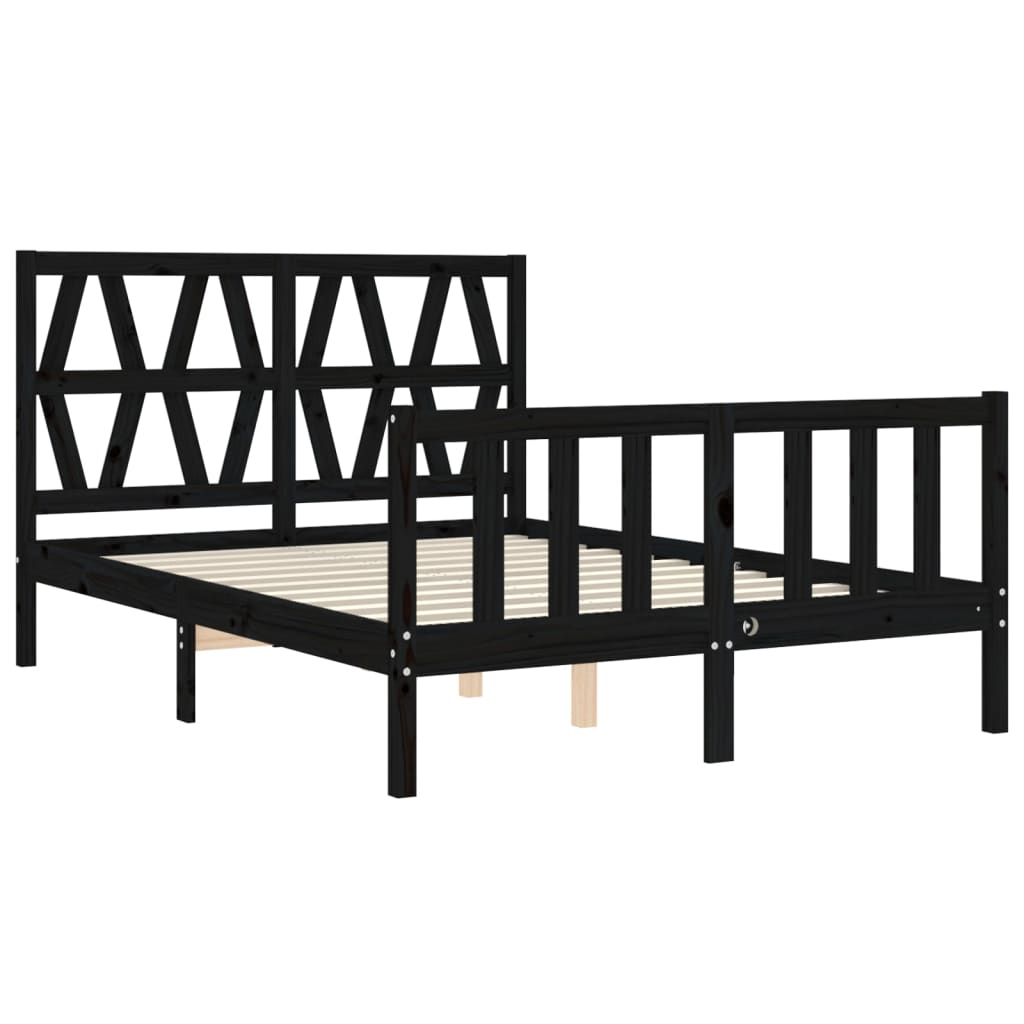 Bed Frame with Headboard Black 140x200 cm Solid Wood