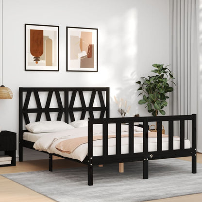 Bed Frame with Headboard Black 140x200 cm Solid Wood