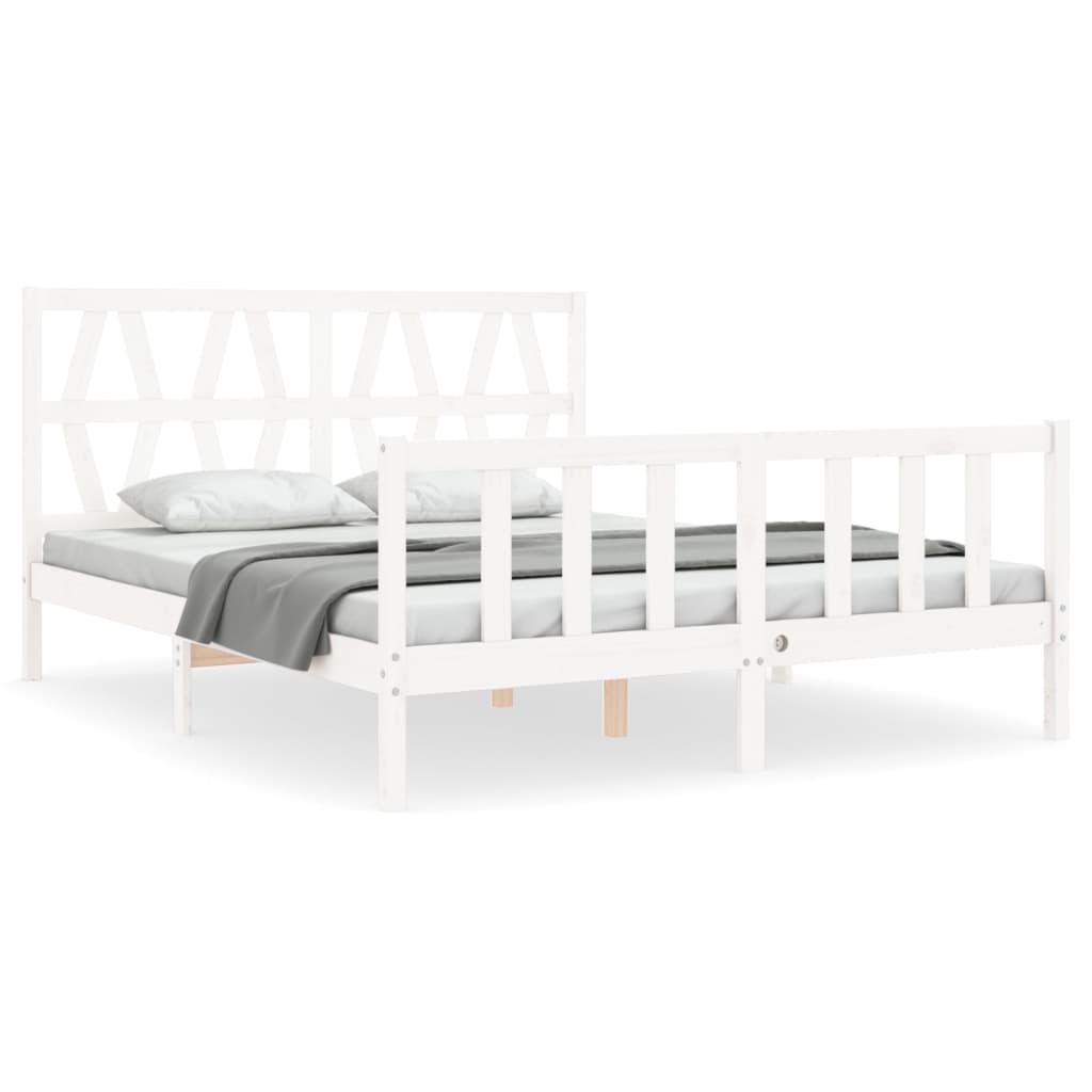 Bed Frame with Headboard White King Size Solid Wood