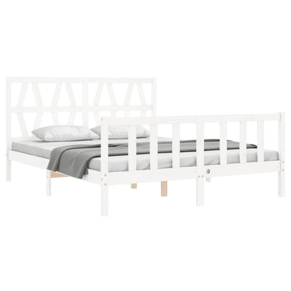 Bed Frame with Headboard White King Size Solid Wood