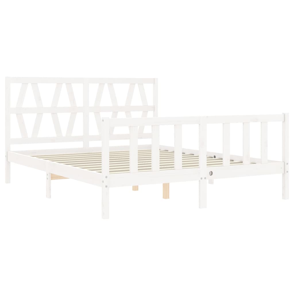 Bed Frame with Headboard White King Size Solid Wood